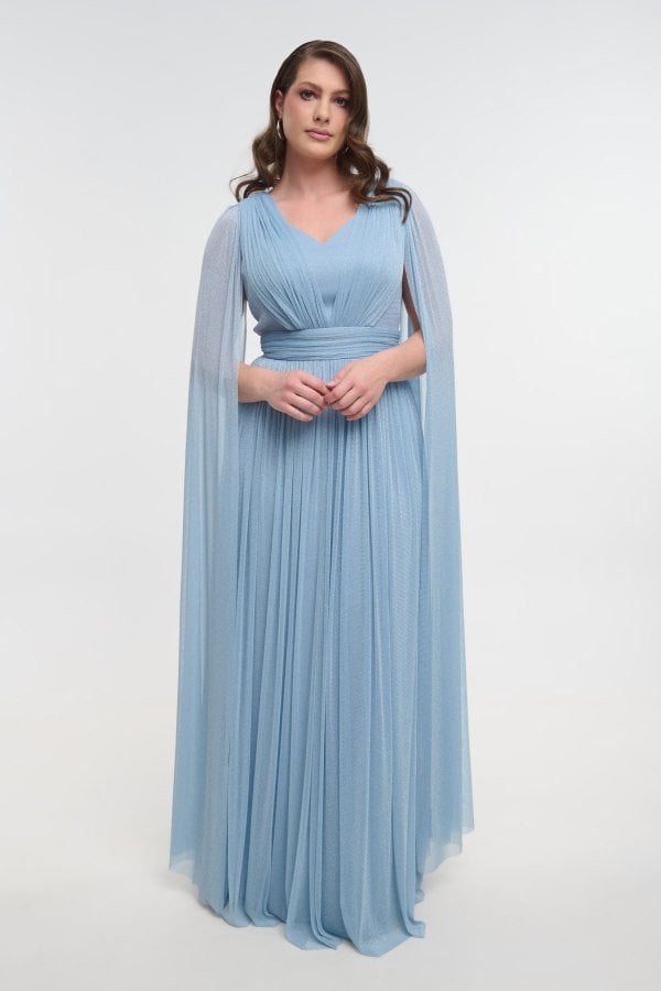 Lurex Μακρύ Φόρεμα Με Μανίκια Μπέρτα Navy Blue - Sóley