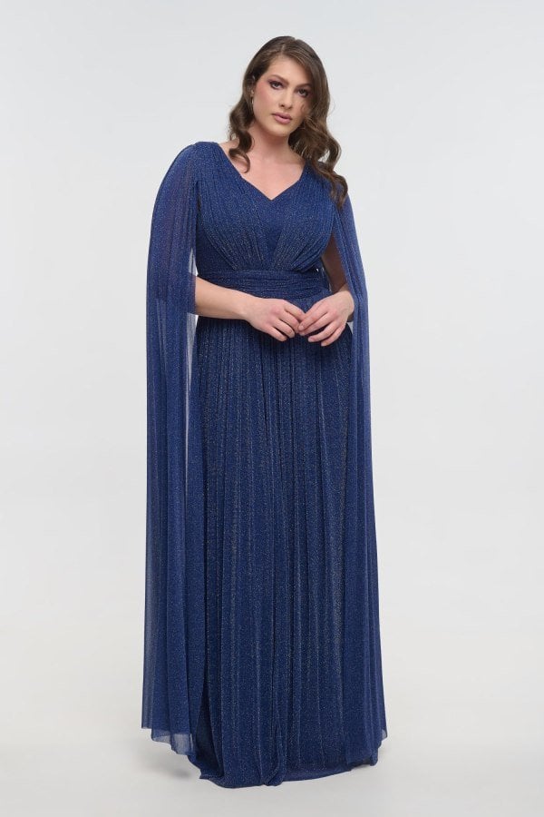 Lurex Μακρύ Φόρεμα Με Μανίκια Μπέρτα Navy Blue - Sóley