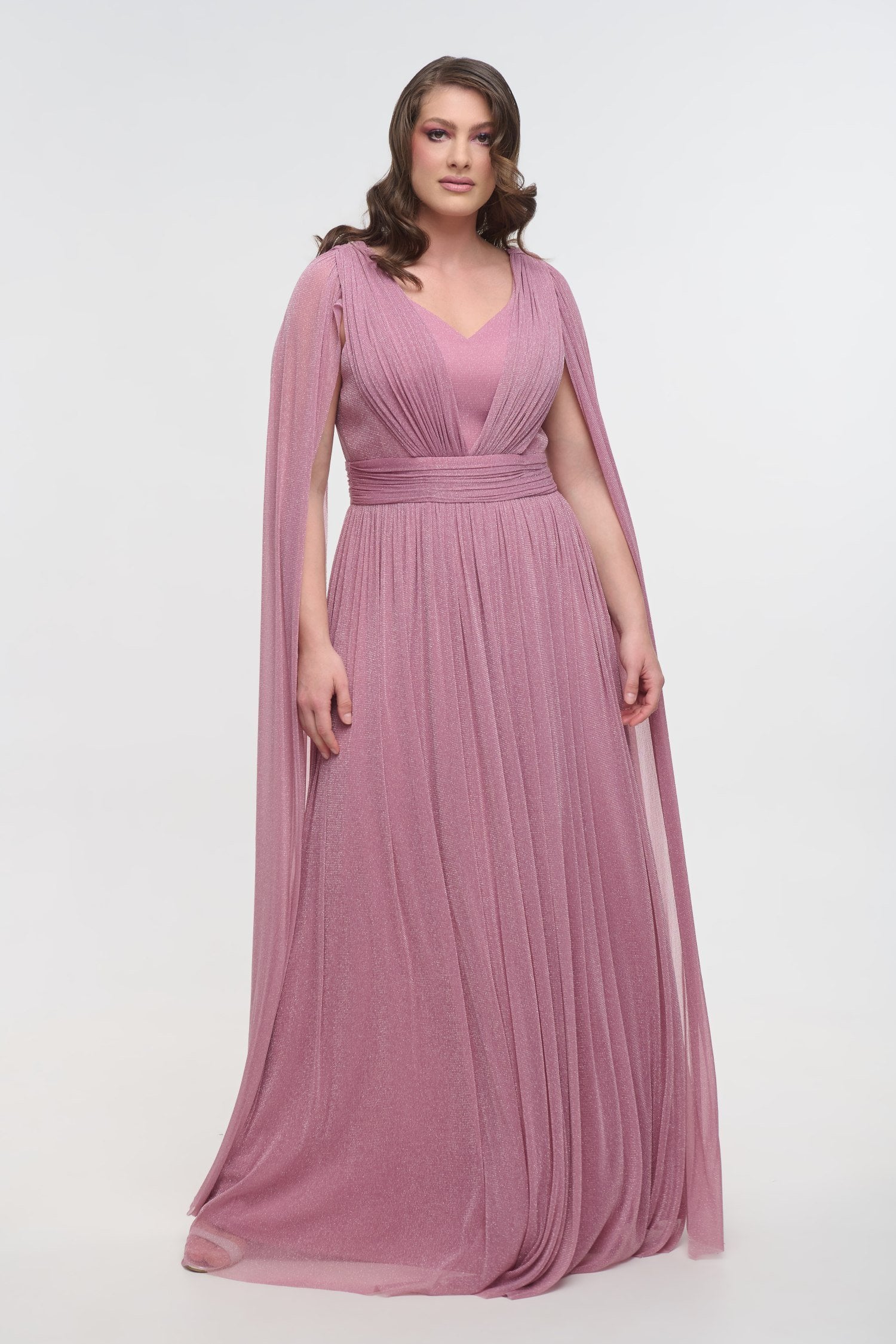 Lurex Μακρύ Φόρεμα Με Μανίκια Μπέρτα Old Pink - Sóley - Image 4