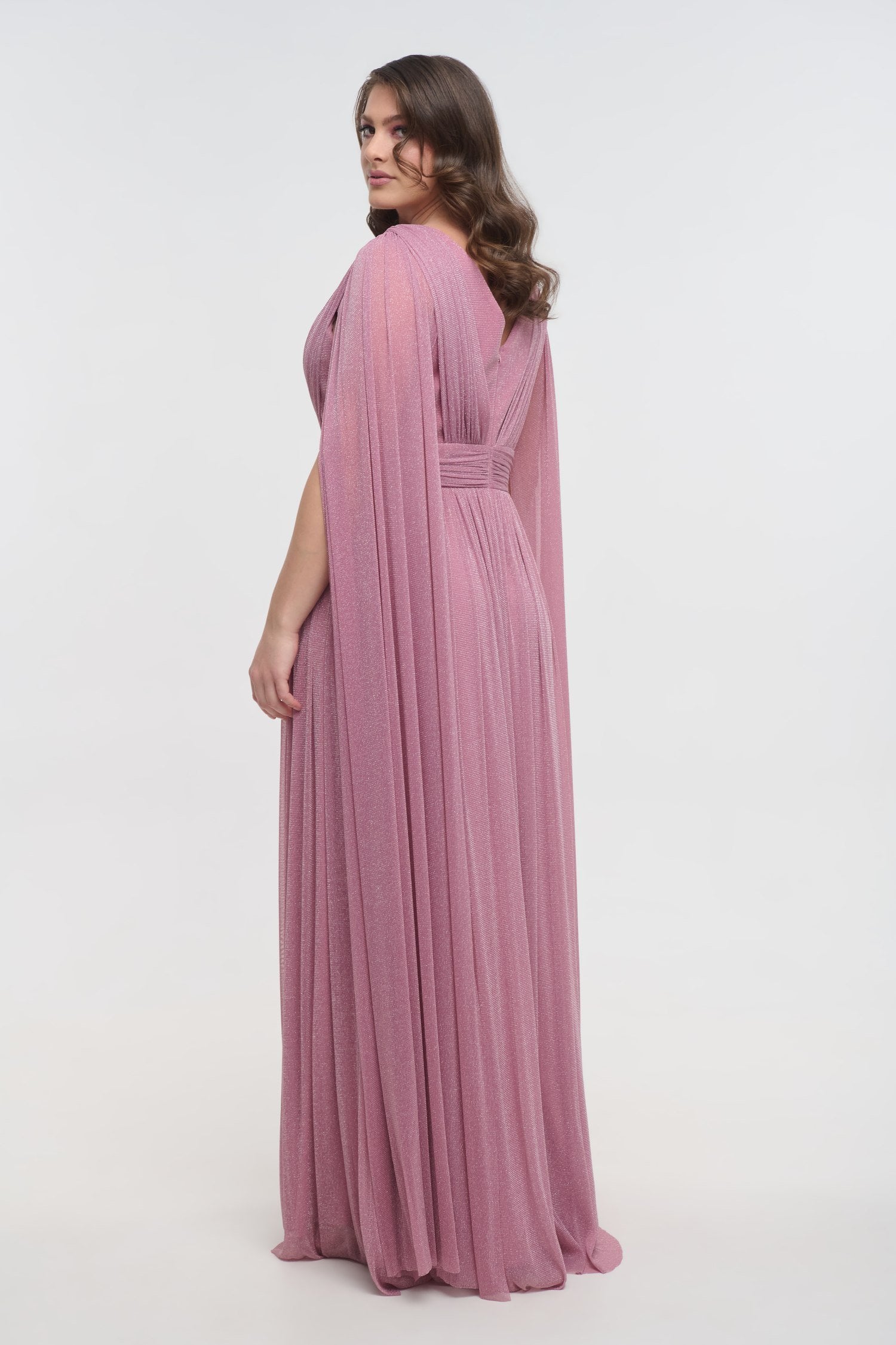 Lurex Μακρύ Φόρεμα Με Μανίκια Μπέρτα Old Pink - Sóley - Image 7