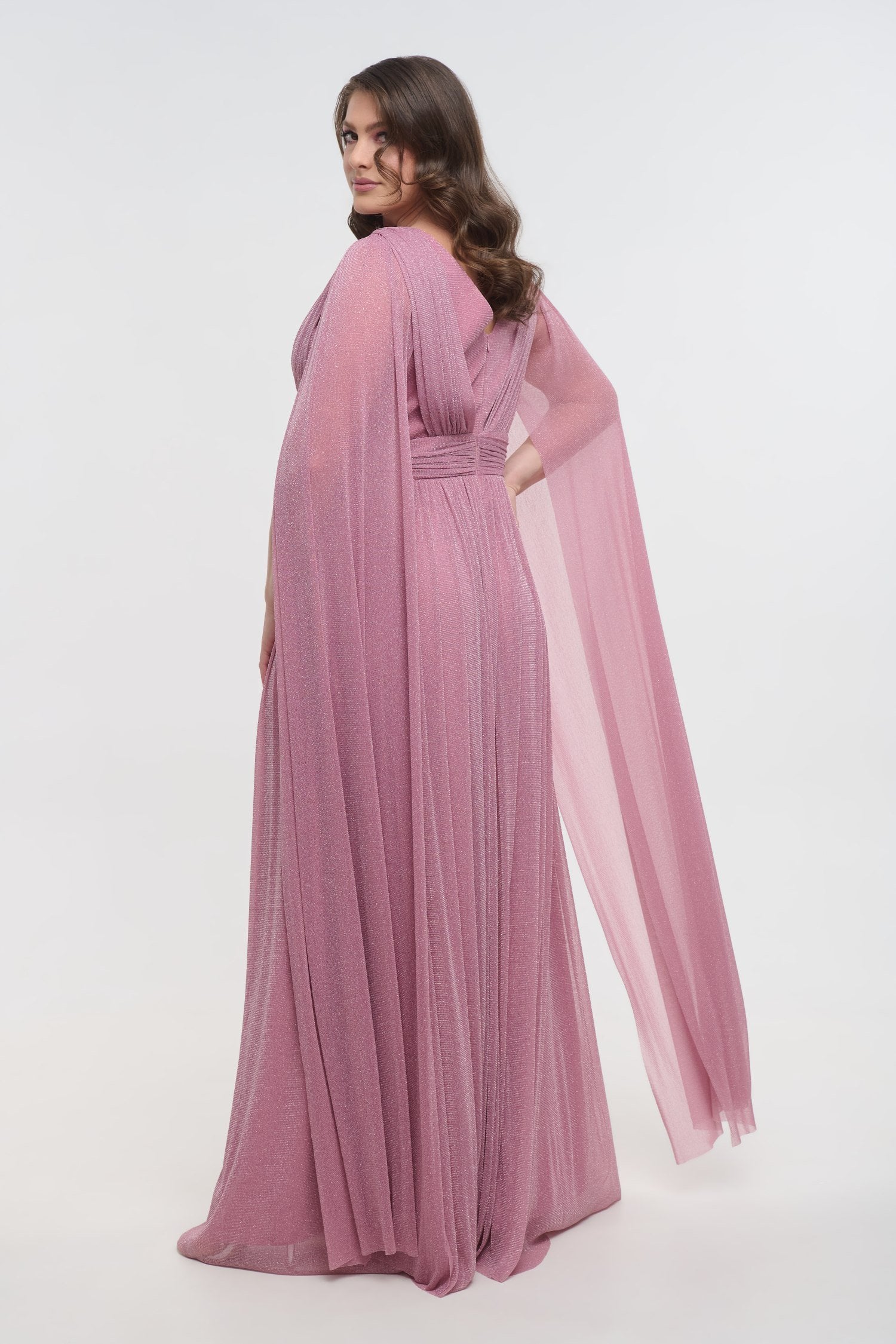 Lurex Μακρύ Φόρεμα Με Μανίκια Μπέρτα Old Pink - Sóley - Image 5