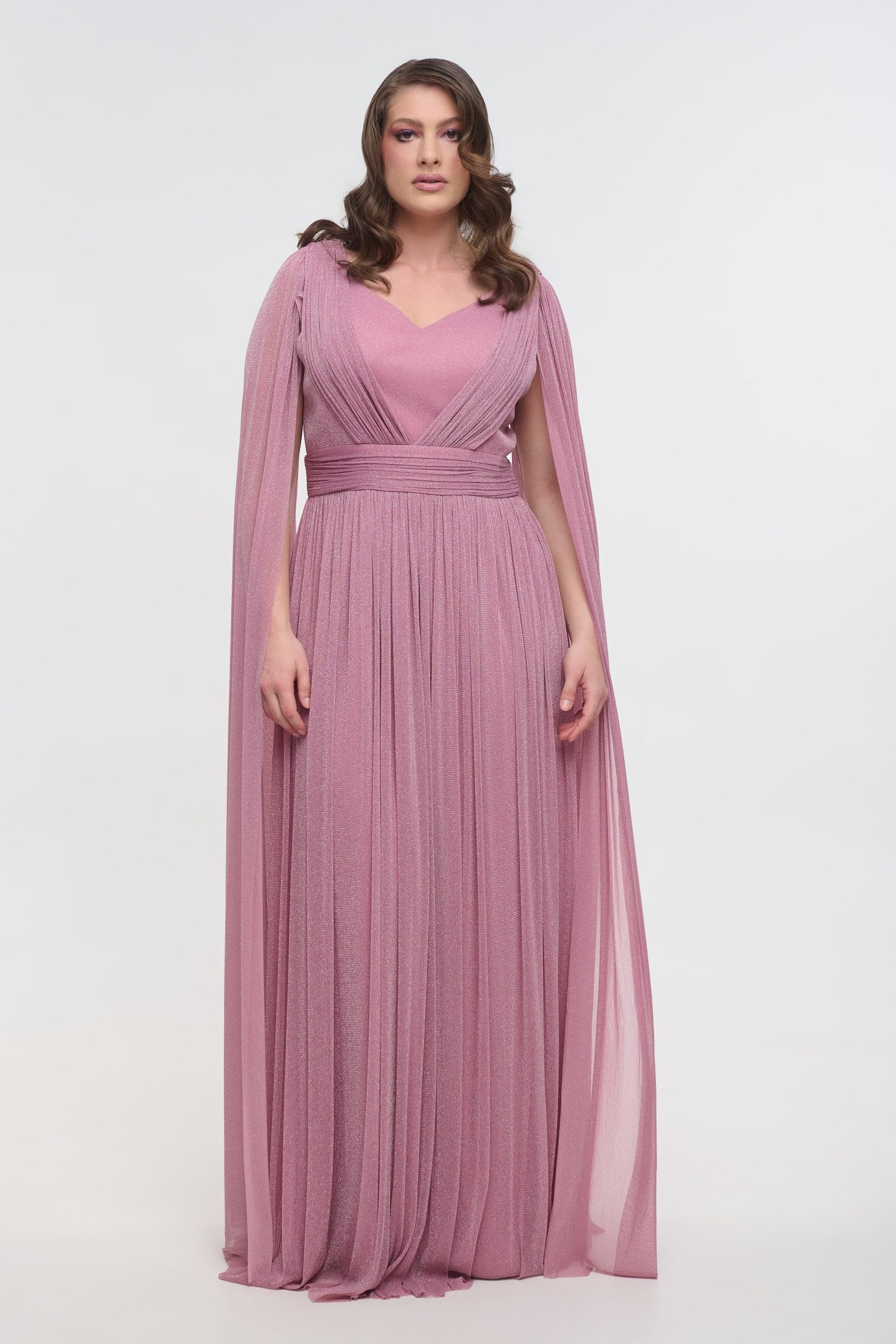 Lurex Μακρύ Φόρεμα Με Μανίκια Μπέρτα Old Pink - Sóley - Image 3
