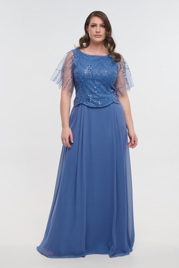 Glamorous Φόρεμα Μουσελίνας Maxi με Παγιέτες Indigo - Briar