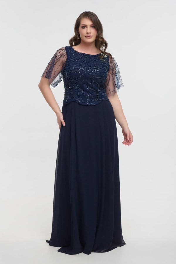 Glamorous Φόρεμα Μουσελίνας Maxi με Παγιέτες Navy Blue - Briar
