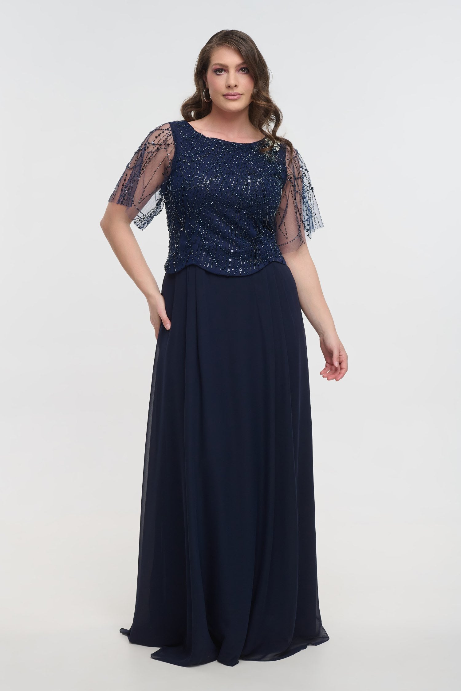 Glamorous Φόρεμα Μουσελίνας Maxi με Παγιέτες Navy Blue - Briar - Image 3