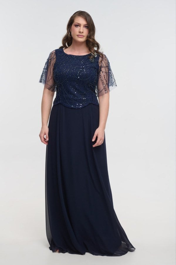 Glamorous Φόρεμα Μουσελίνας Maxi με Παγιέτες Navy Blue - Briar