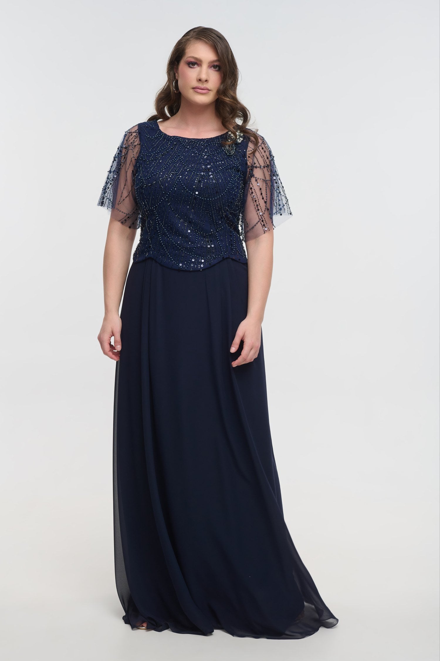 Glamorous Φόρεμα Μουσελίνας Maxi με Παγιέτες Navy Blue - Briar