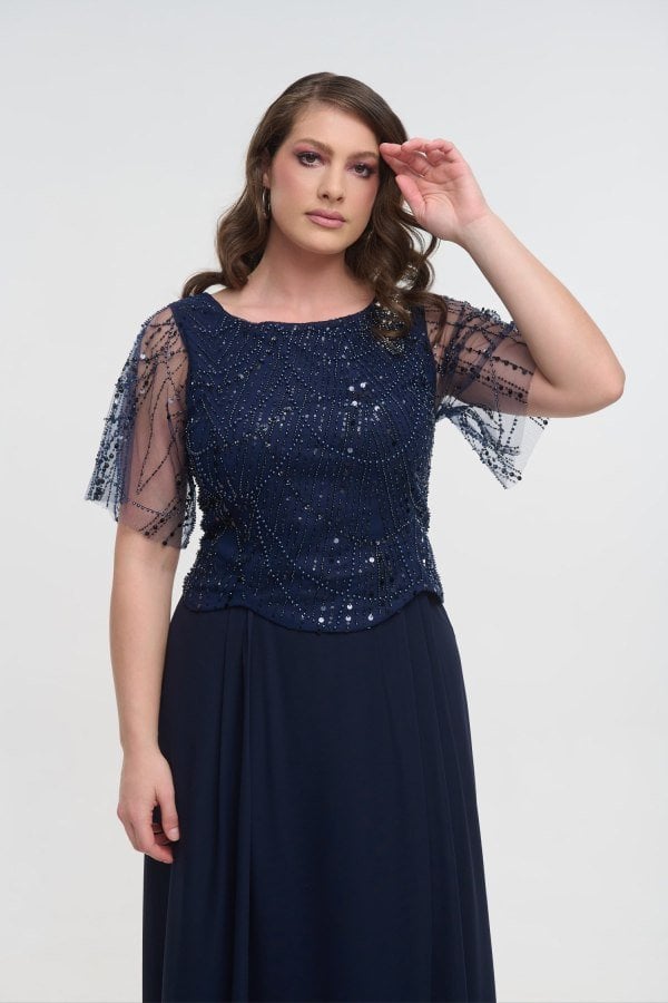 Glamorous Φόρεμα Μουσελίνας Maxi με Παγιέτες Navy Blue - Briar