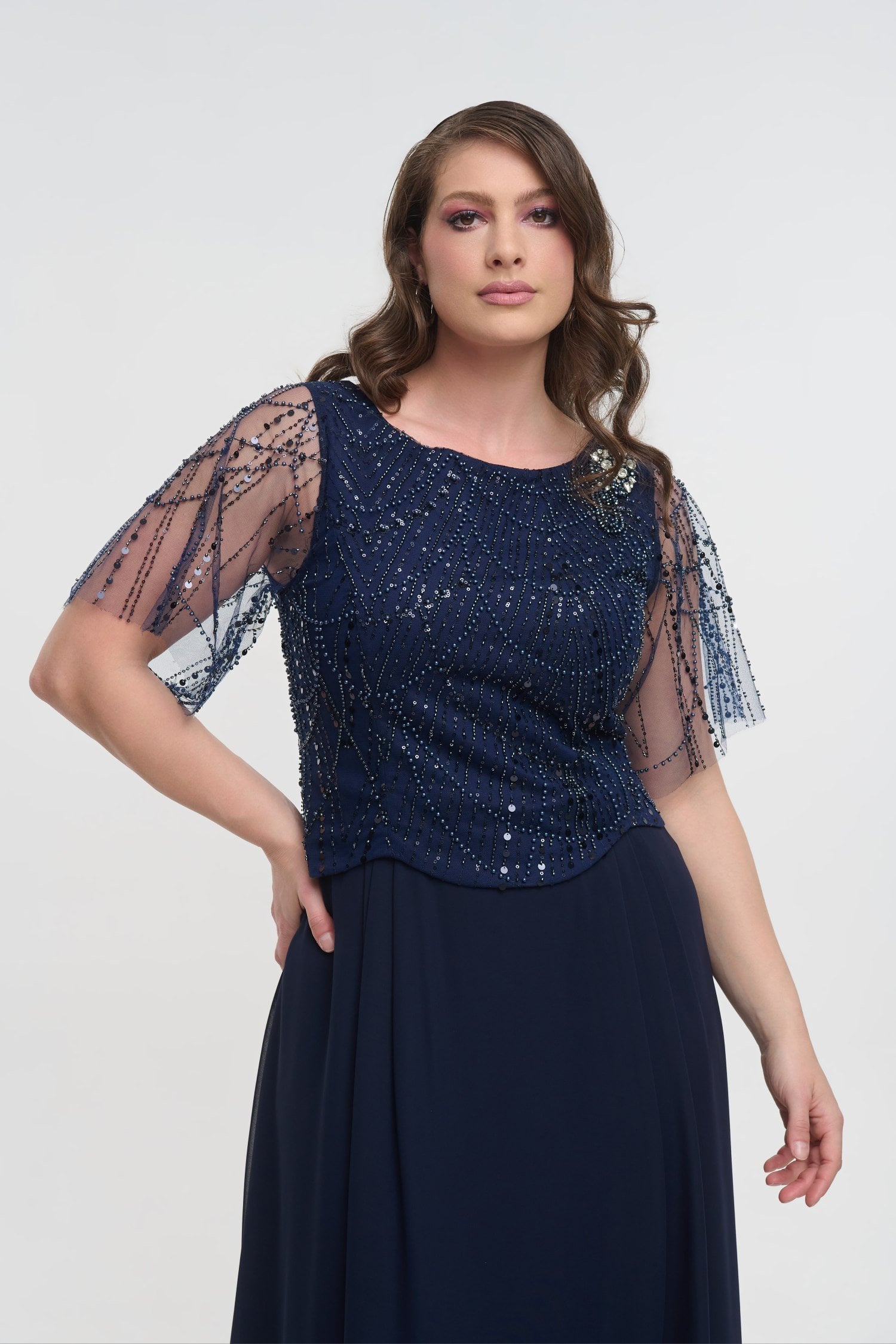 Glamorous Φόρεμα Μουσελίνας Maxi με Παγιέτες Navy Blue - Briar - Image 5