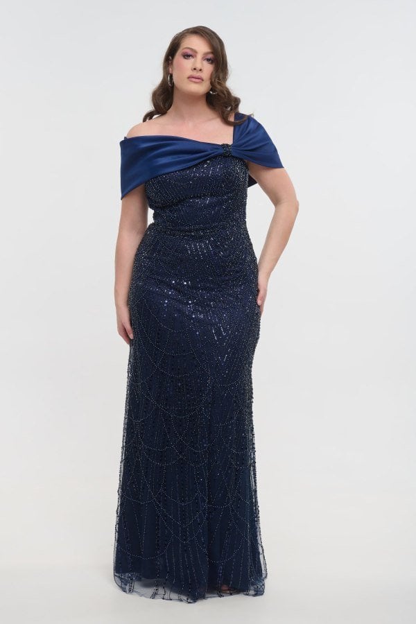 Glamorous Φόρεμα Τούλινο Off Shoulder Mε Παγιέτες Navy Blue - Freyja