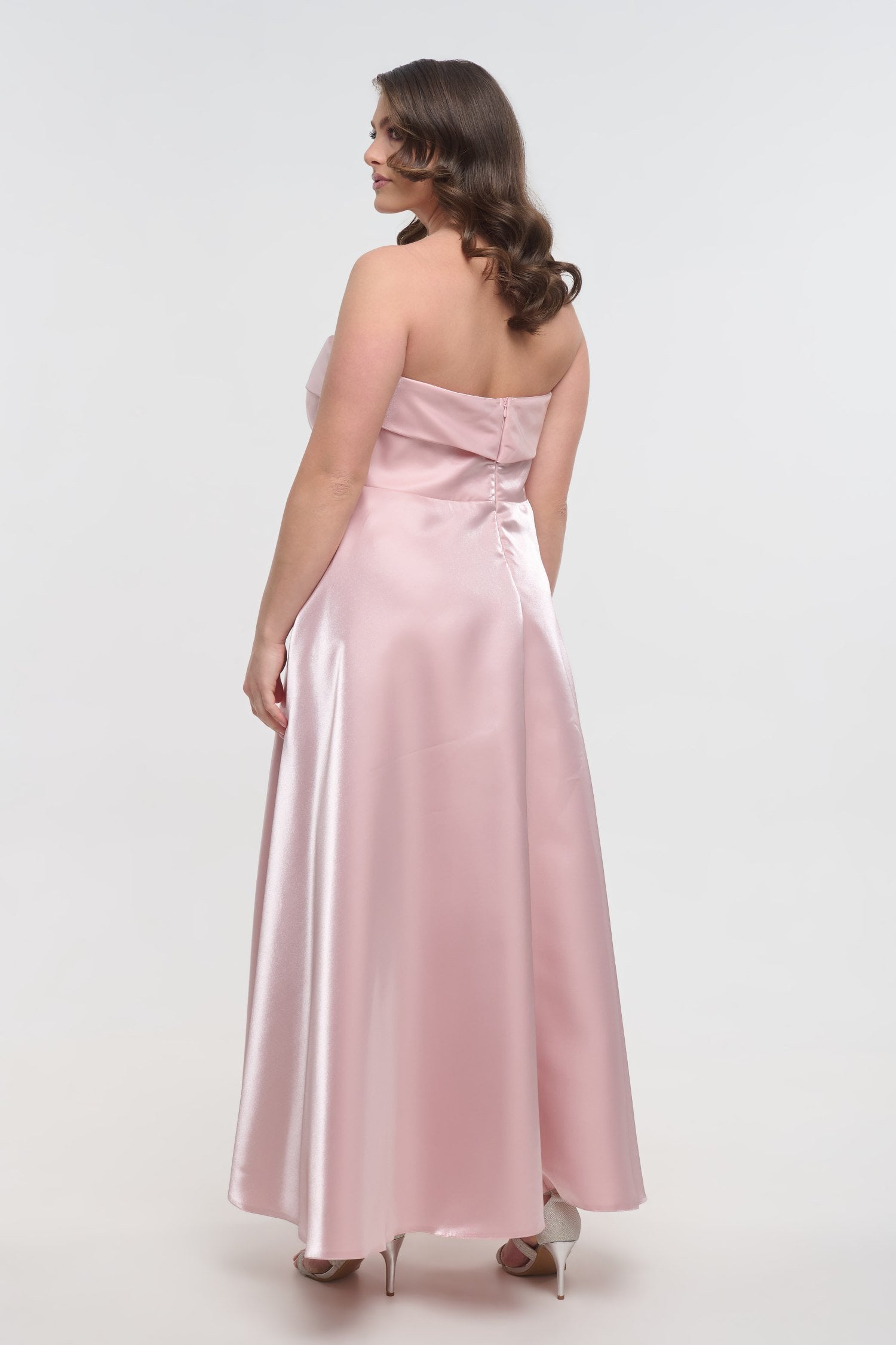 Σατέν Φόρεμα Μακρύ Strapless Με Καρφίτσα Λουλούδι Old Pink - Erika - Image 4