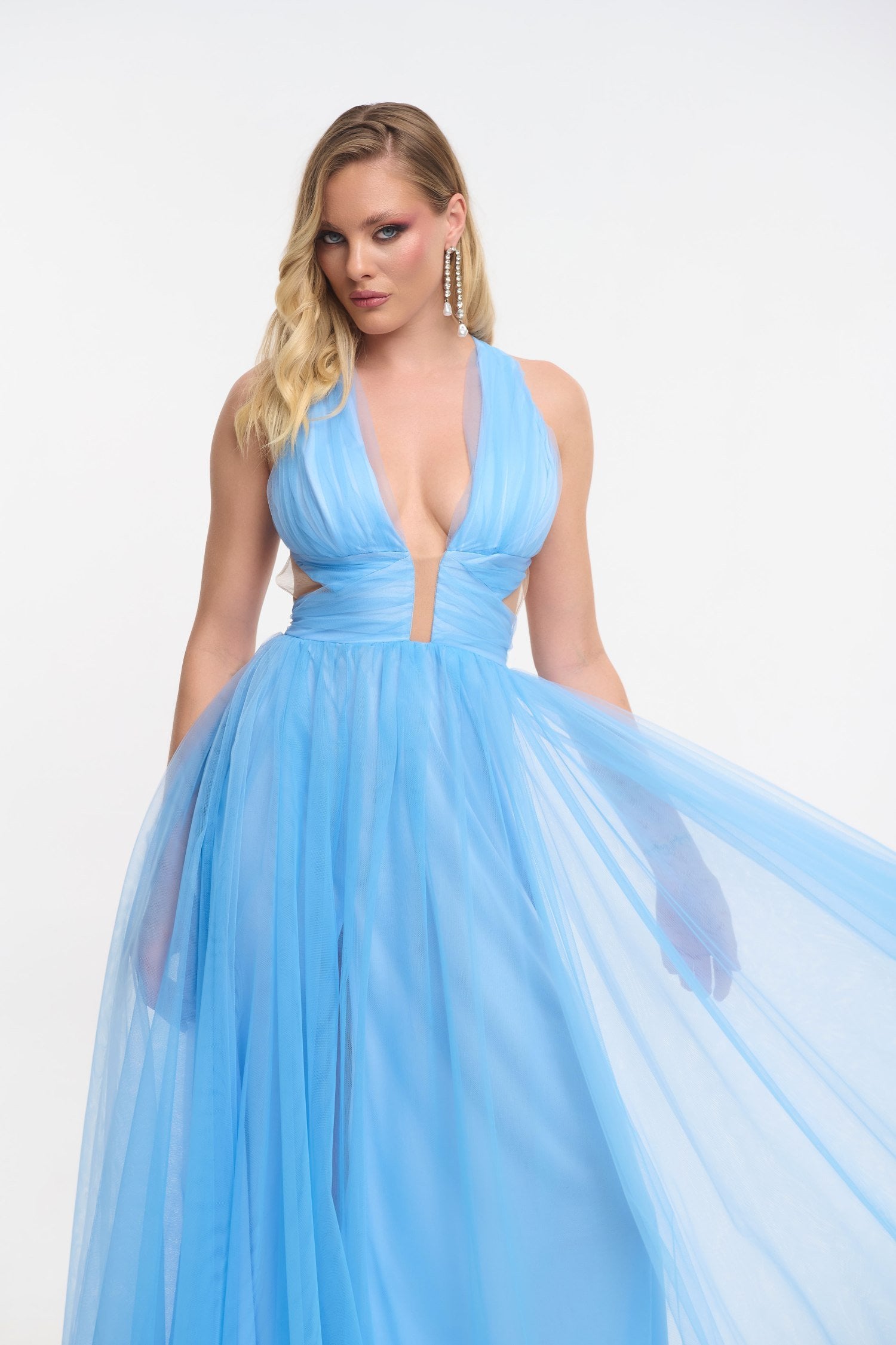 Τούλινο Φόρεμα Μακρύ Με Εντυπωσιακά Cut Outs Light Blue - Citali - Image 9