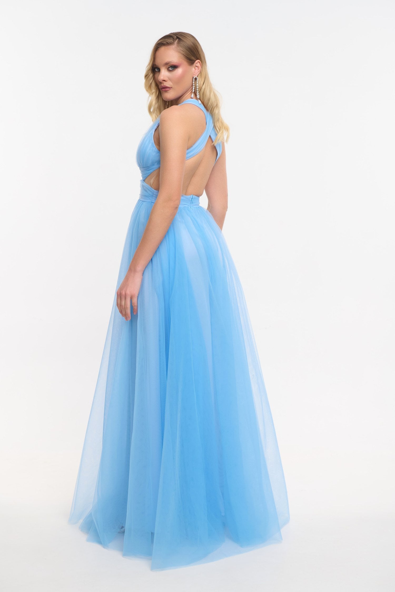 Τούλινο Φόρεμα Μακρύ Με Εντυπωσιακά Cut Outs Light Blue - Citali - Image 7