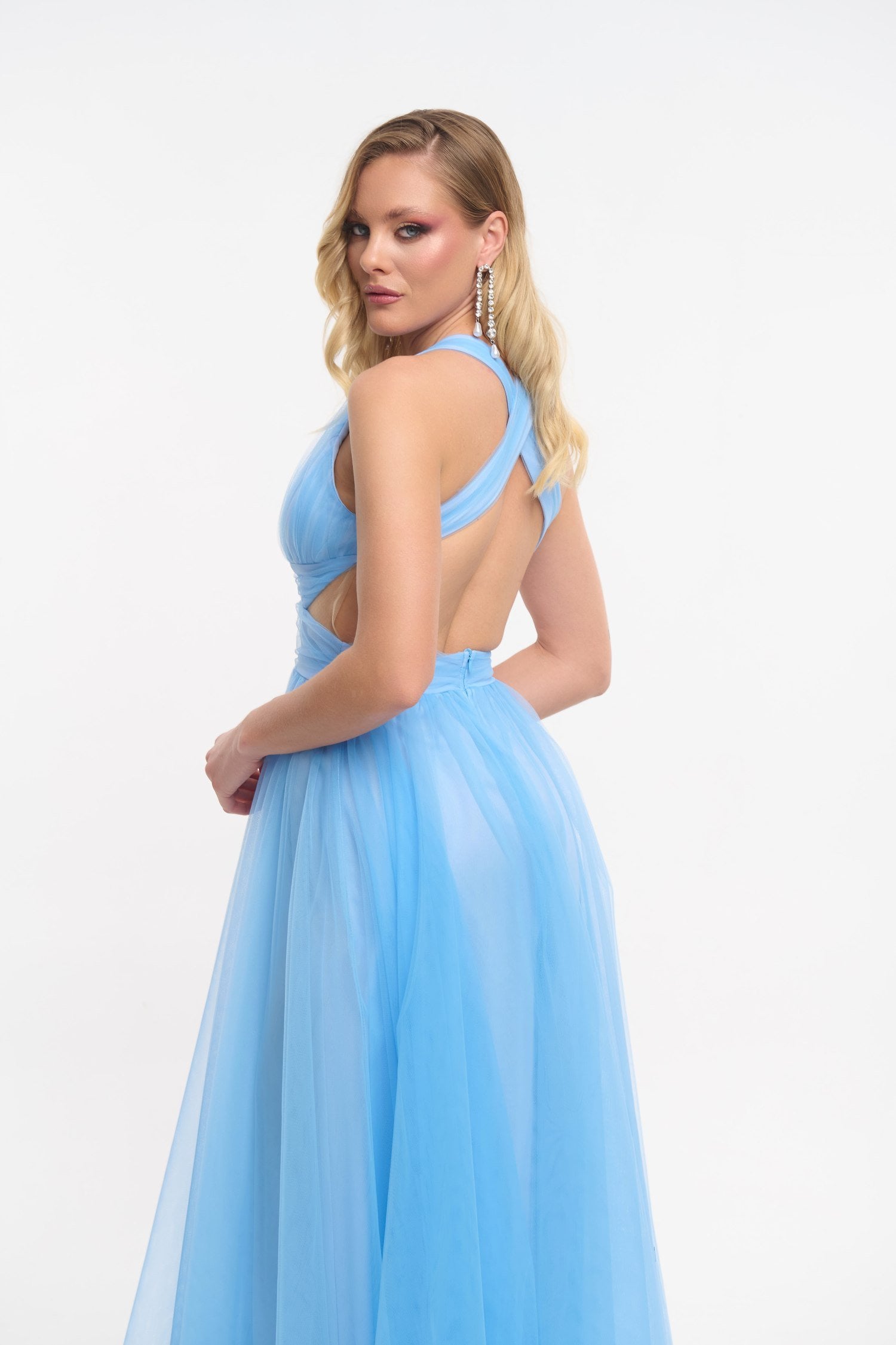 Τούλινο Φόρεμα Μακρύ Με Εντυπωσιακά Cut Outs Light Blue - Citali - Image 6